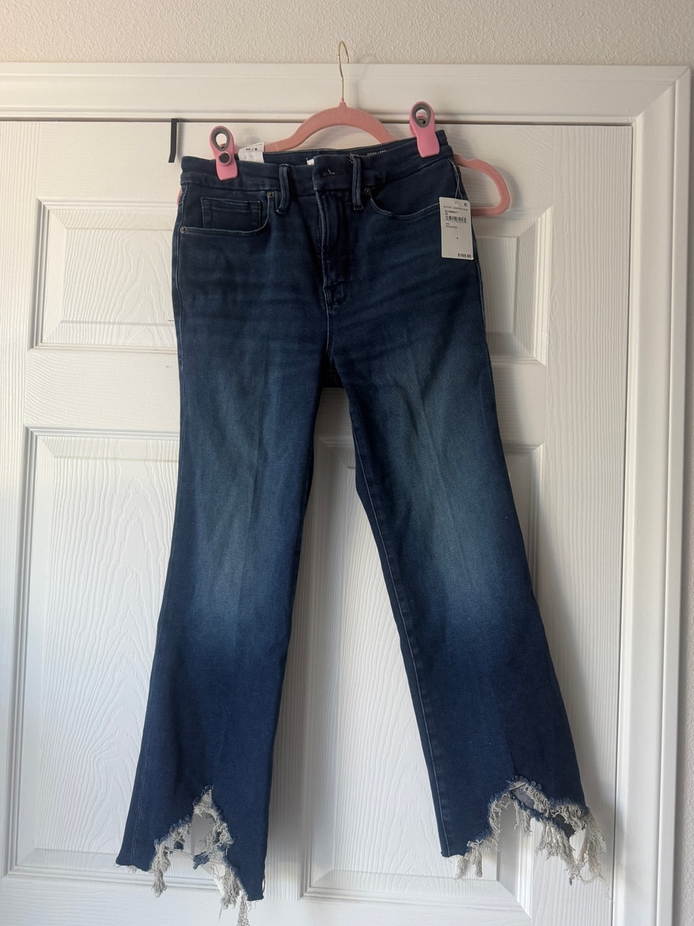 Good American Women's Dark Blue Frayed Hem Jeans